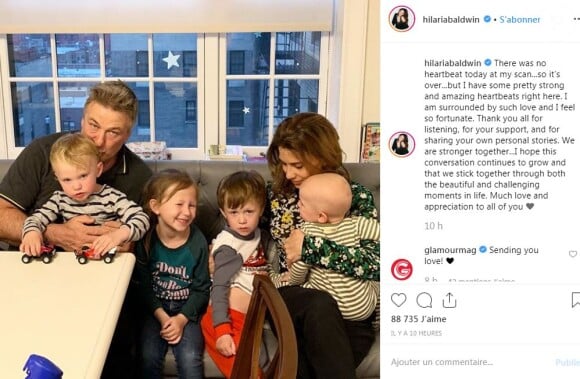 Hilaria Baldwin annonce que le coeur de son bébé ne bat plus et confirme sa fausse couche sur Instagram le 9 avril 2019.