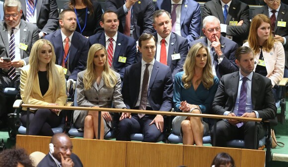 Tiffany Trump, Ivanka Trump, Jared Kushner, Lara Trump, Eric Trump en tribune lors de l'intervention du président Donald Trump pour la 73ème session de l'Assemblée générale à l'ONU à New York le 25 septembre 2018. © Morgan Dessalles / Bestimage