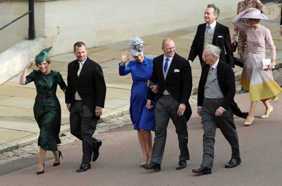 Mike et Zara Tindall - Les invités arrivent à la chapelle St. George pour le mariage de la princesse Eugenie d'York et Jack Brooksbank au château de Windsor, Royaume Uni, le 12 octobre 2018.