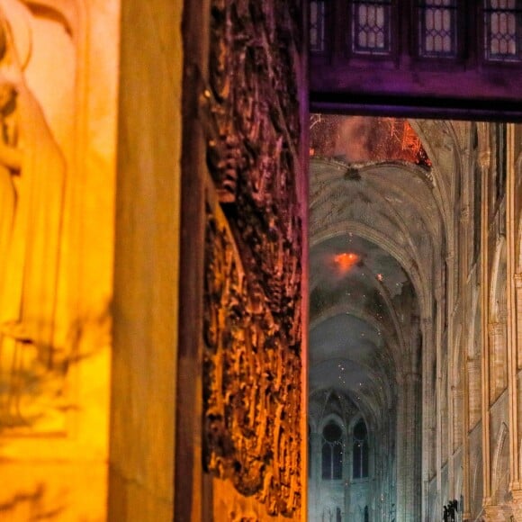 Incendie survenu en la cathédrale Notre-Dame de Paris, France, le 15 avril 2019. © Philippe Wojazer/Pool/Bestimage