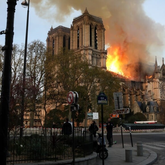 Incendie de la cathédrale Notre-Dame de Paris, le 15 avril 2019. © Stéphane Lemouton/Bestimage