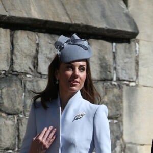 Le prince William, duc de Cambridge, et Catherine (Kate) Middleton, duchesse de Cambridge, arrivent pour assister à la messe de Pâques à la chapelle Saint-Georges du château de Windsor, le 20 avril 2019.