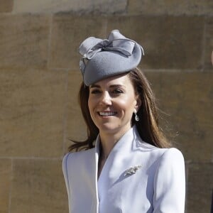 Le prince William, duc de Cambridge, et Catherine (Kate) Middleton, duchesse de Cambridge, arrivent pour assister à la messe de Pâques à la chapelle Saint-Georges du château de Windsor, le 20 avril 2019.