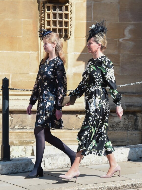 Louise Mountbatten-Windsor (Lady Louise Windsor) et Sophie Rhys-Jones, comtesse de Wessex, arrivent pour assister à la messe de Pâques à la chapelle Saint-Georges du château de Windsor, le 20 avril 2019.