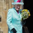La reine Elisabeth II d'Angleterre à la sortie de la messe de Pâques à la chapelle Saint-Georges du château de Windsor, le 20 avril 2019.