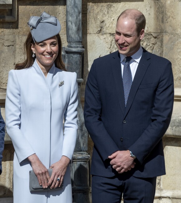 Le prince William, duc de Cambridge, et Catherine (Kate) Middleton, duchesse de Cambridge, arrivent pour assister à la messe de Pâques à la chapelle Saint-Georges du château de Windsor, le 21 avril 2119.