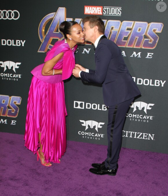 Zoe Saldana et Jeremy Renner - Avant-première du film "Avengers: Endgame" à Los Angeles, le 22 avril 2019.