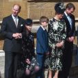 Le prince Edward, comte de Wessex, sa fille Lady Louise Windsor, son fils James, vicomte Severn et sa femme la comtesse Sophie de Wessex (à gauche) le 21 avril 2019 lors de l'arrivée de la reine Elizabeth II pour la messe de Pâques en la chapelle St George à Windsor.