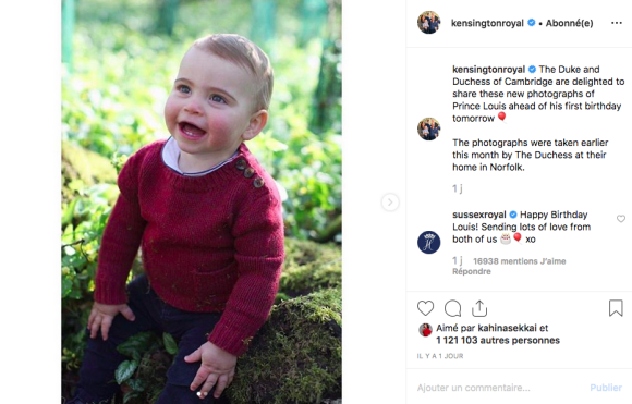 Le tendre commentaire de Meghan Markle et du prince Harry pour le 1er anniversaire du prince Louis, le 23 avril 2019.