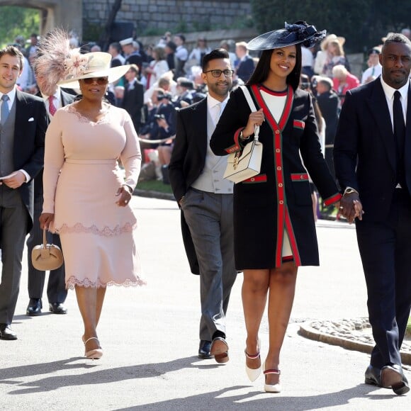 Idris Elba, Sabrina Dhowre et Oprah Winfrey - Les invités arrivent à la chapelle St. George pour le mariage du prince Harry et de Meghan Markle au château de Windsor, Royaume Uni, le 19 mai 2018.