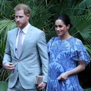 Le prince Harry, duc de Sussex et Meghan Markle, duchesse de Sussex, enceinte, rencontrent le roi du Maroc et son fils, le prince héritier du Maroc, Moulay Hassan à sa résidence à Rabat, lors d'une audience privée le 25 février, 2019.