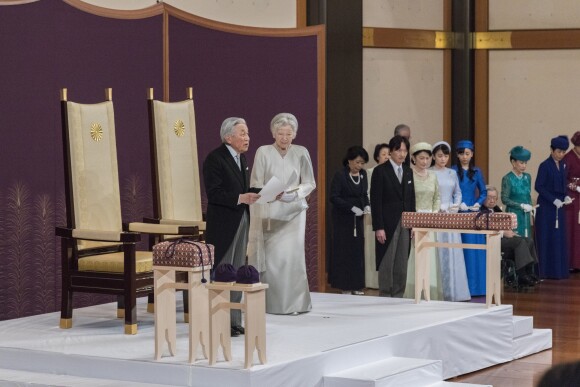 Cérémonie de l'abdication, appelée "Taiirei-Seiden-no-gi", de l'Empereur Akihito et de l'Impératrice Michiko du Japon au palais impérial à Tokyo. Le 30 avril 2019