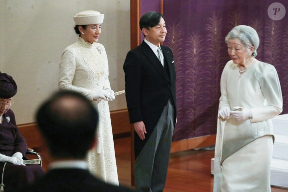 Cérémonie d'abdication de l'empereur Akihito, en présence de l'impératrice Michiko et du nouvel empereur du Japon Naruhito avec sa femme Masako, à Tokyo, le 30 avril 2019