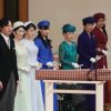 Cérémonie d'abdication de l'empereur Akihito, en présence de l'impératrice Michiko et du nouvel empereur du Japon Naruhito avec sa femme Masako, à Tokyo, le 30 avril 2019