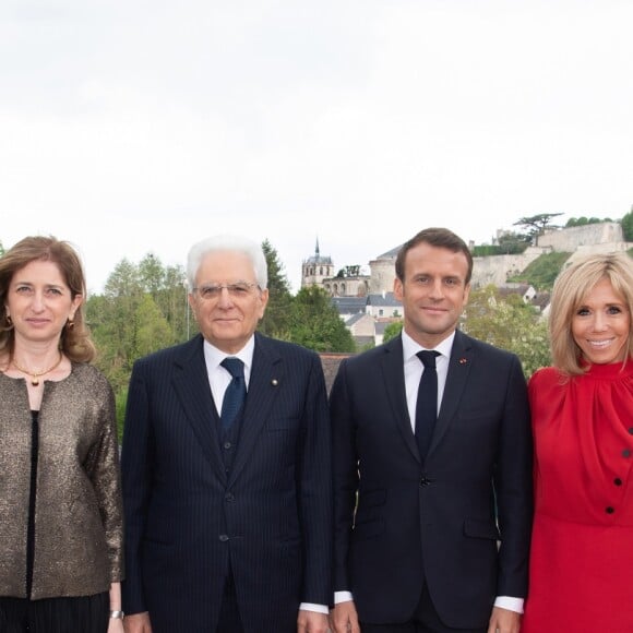 Laura Mattarella, son père Sergio Mattarella, président de l'Italie, Emmanuel et Brigitte Macron - Le président français accueille son homologue italien Sergio Mattarella pour une visite du château du Clos-Lucé dans le cadre de l'hommage au 500e anniversaire de la mort de Léonard de Vinci le 2 mai 2019. © David Nivière / Pool / Bestimage