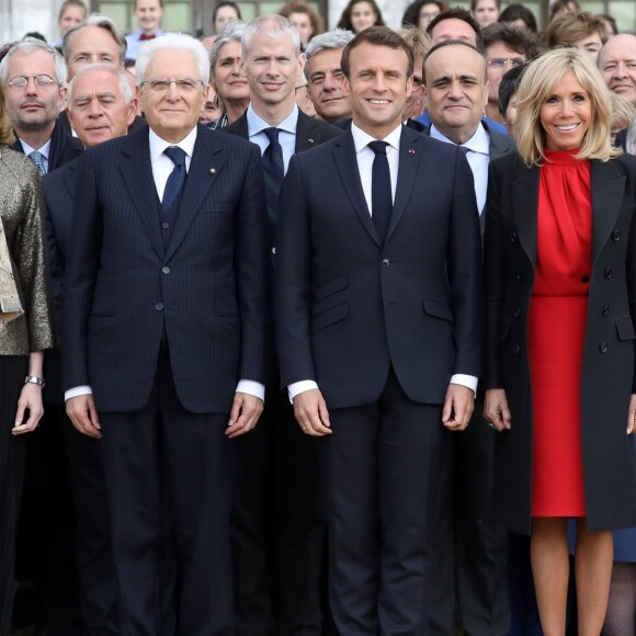 Emmanuel Macron, la première dame Brigitte Macron, le président italien Sergio Mattarella et Laura Mattarella (sa fille), ainsi que Franck Riester, ministre de la culture, au Château de Chambord dans le cadre des célébrations du 500e anniversaire de la mort de Léonard de Vinci, Loir-et-Cher, le 2 mai 2019.© Stéphane Lemouton / Bestimage