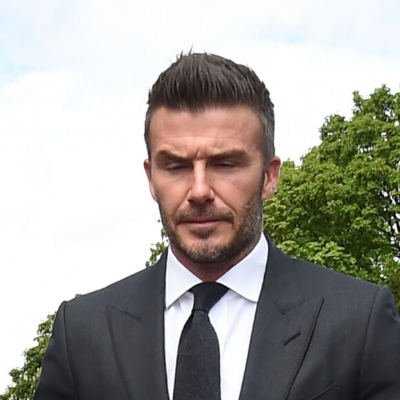 L'ancien footballeur international anglais David Beckham arrive au tribunal de première instance de Bromley, Kent, le 9 mai 2019. Le footballeur doit comparaître devant le tribunal pour une audience complète après avoir admis avoir utilisé un téléphone portable au volant le 21 novembre 2018.