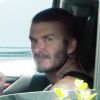 David Beckham boit un smoothie dans sa voiture à West Hollywood le 26 juillet 2018.