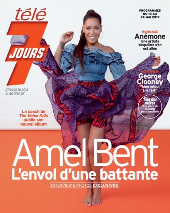 Amel Bent en couverture du magazine "Télé 7 Jours", programme du 18 au 24 mai 2019.