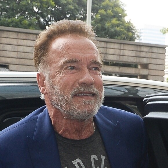 Arnold Schwarzenegger est accueilli chaleureusement à lhôtel Hyatt à Sao Paulo, le 12 avril 2019.