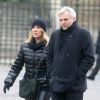 Mathilde Seigner et son compagnon Mathieu Petit - Sorties de l'église de la Madeleine après les obsèques de Johnny Hallyday à Paris - Le 9 décembre 2017
