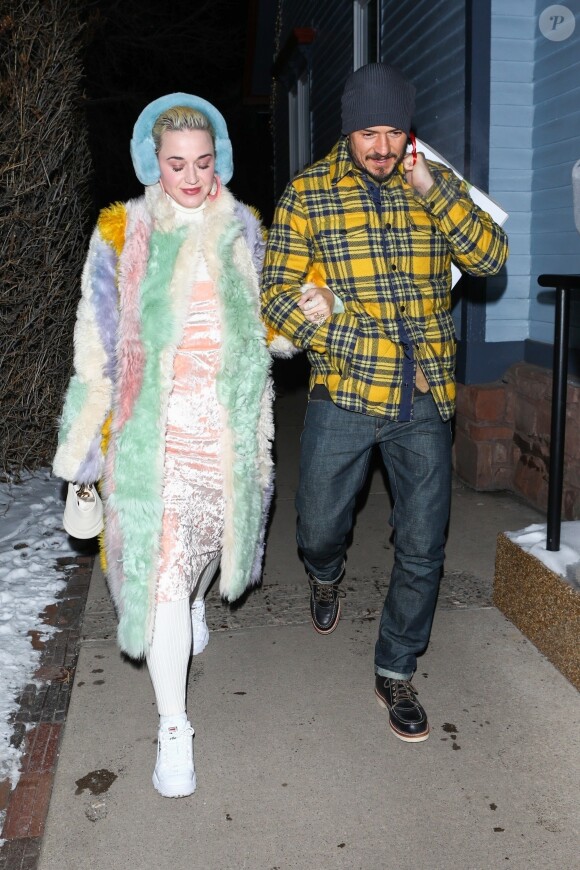 Exclusif - Katy Perry et Orlando Bloom arrivent au restaurant Matsuhisa dans la station de Aspen le 2 janvier 2019.