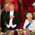  Donald Trump et la reine Elizabeth II lors du dîner de gala donné le 3 juin 2019 au palais de Buckingham par la monarque en l'honneur de la visite officielle du président américain et son épouse Melania Trump. 