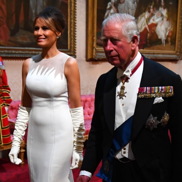 Melania Trump et le prince Charles - Donald Trump reçu par la reine Elisabeth II d'Angleterre lors d'un dîner d'Etat à Buckingham Palace, à Londres. Ce banquet fut organisé dans le cadre d'une visite de trois jours dans la capitale britannique du président américain. Le 3 juin 2019.