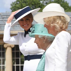 Melania Trump, la reine Elisabeth II d'Angleterre, Camilla Parker Bowles, duchesse de Cornouailles - Le président des Etats-Unis et sa femme accueillis au palais de Buckingham à Londres. Le 3 juin 2019