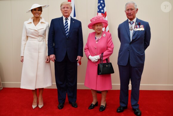 Melania Trump, le président des Etats-Unis Donald Trump, la reine Elisabeth II d'Angleterre et le prince Charles - Réunion des leaders des Nations Alliées à Portsmouth lors du 75ème anniversaire du débarquement en Normandie pendant la Seconde Guerre Mondiale. Le 5 juin 2019