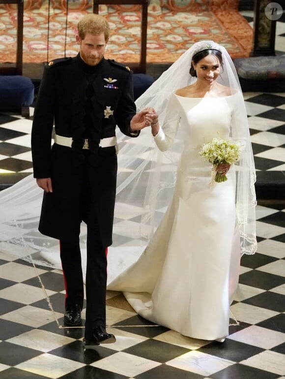 Le prince Harry et Meghan Markle, duchesse de Sussex (en Givenchy) - Cérémonie de mariage du prince Harry et de Meghan Markle en la chapelle Saint-George au château de Windsor, Royaume Uni, le 19 mai 2018.