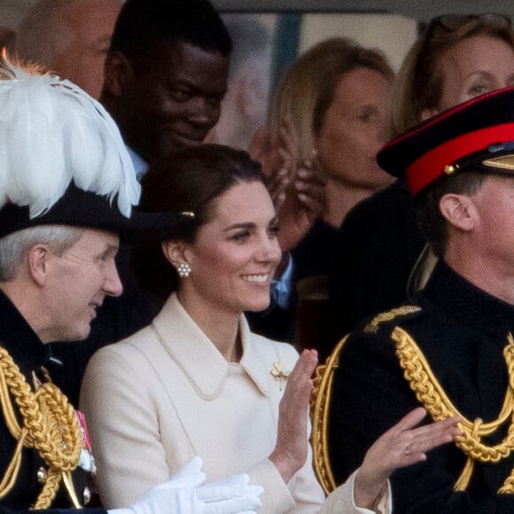 Catherine (Kate) Middleton, duchesse de Cambridge, assiste à la parade militaire "Beating Service at Horseguards Parade" à Londres, le 6 juin 2019.