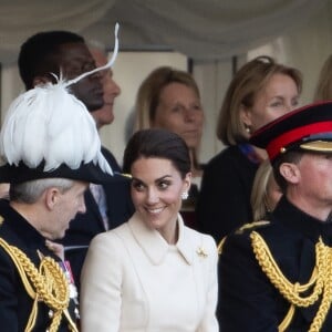 Catherine (Kate) Middleton, duchesse de Cambridge, assiste à la parade militaire "Beating Service at Horseguards Parade" à Londres, le 6 juin 2019.