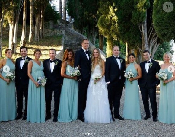 Caroline Wozniacki entourée de ses demoiselles d'honneur, dont Serena Williams, lors de son mariage avec David Lee célébré le 15 juin 2019 en Toscane.