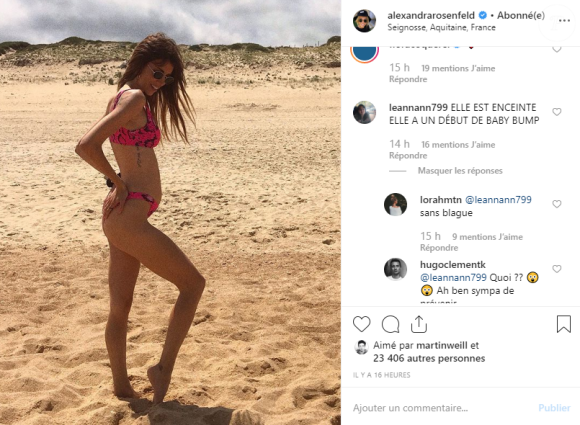 Hugo Clément dragué par une internaute alors que sa compagne Alexandra Rosenfeld est enceinte de leur deuxième enfant, le 10 juillet 2019 sur Instagram.
