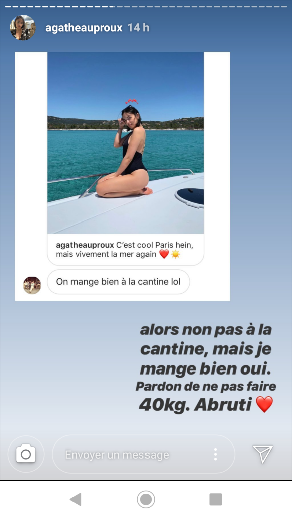 Agathe Auproux répond à un détracteur sur Instagram, le 10 juillet 2019