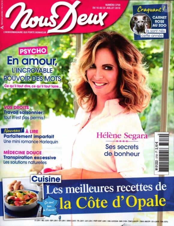 Hélène Segara en couverture du magazine "Nous Deux", numéro du 16 juillet 2019.