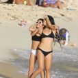 Exclusif - Laeticia Hallyday, sa mère Françoise Thibault, ses filles Jade et Joy, Zofia Borucka sur la plage Gouveneur Bay à Saint-Barthélemy, le 19 février 2019.