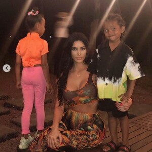 Kim Kardashian et ses enfants North et Saint West. Juin 2019.