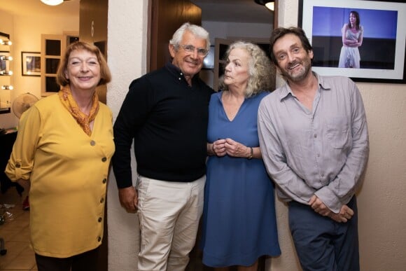 Exclusif - Marie-Christine Danède, Michel Boujenah, Catherine Hiegel et Pierre Palmade lors de la représentation de la pièce "Le lien" lors du Festival de Ramatuelle, France, le 7 août 2019.