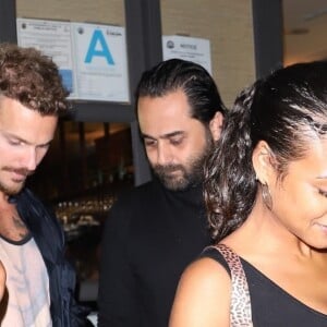 Christina Milian, enceinte, son compagnon Matt Pokora et sa fille Violet Madison sont allés dîner dans le restaurant Madeo à Beverly Hills, le 8 août 2019.