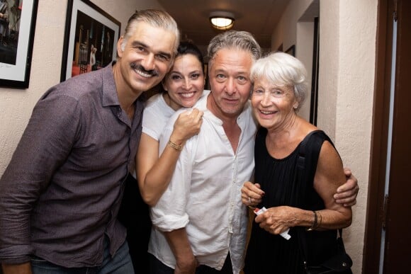 Exclusif - François Vincentelli, Anne Charrier, Nicolas Briançon et Marie-France Mignal après la représentation de la pièce "Le Canard à l'orange" lors du Festival de Ramatuelle, France, le 9 août 2019. © Cyril Bruneau/Festival de Ramatuelle/Bestimage