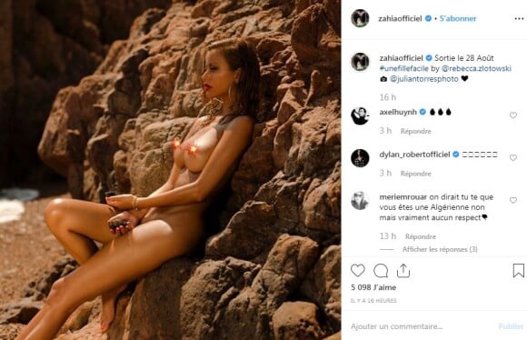 Zahia Dehar se dévoile entièrement nue sur Instagram le 12 août 2019.