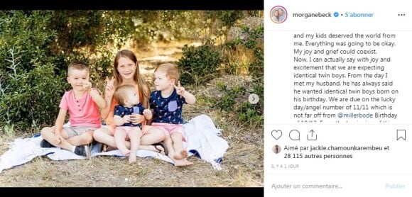 Morgan Beck Miller, la femme de Bode Miller, annonce qu'elle est enceinte de jumeaux sur Instagram le 11 août 2019.