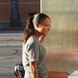 Christina Milian, enceinte, arrive à son food-truck 'Beignet Box Truck' à Studio City, le 14 août 2019.