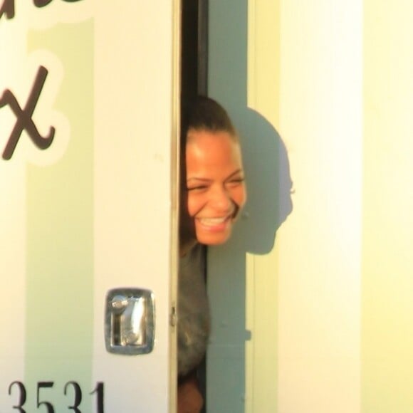 Christina Milian, enceinte, arrive à son food-truck 'Beignet Box Truck' à Studio City, le 14 août 2019.