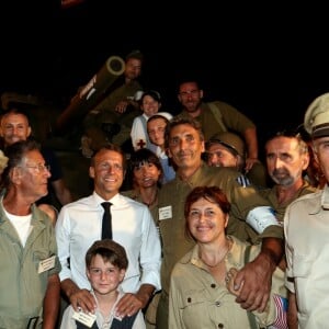 Emmanuel Macron, président de la République Française, en compagnie de François Arizzi (maire de Bormes-les-Mimosas) prend un bain de foule à l'issue des commémorations du 75ème anniversaire de la libération de la ville de Bormes-les-Mimosas, lors du débarquement de Provence. Bormes-les-Mimosas, le 17 août 2019. © Dominique Jacovides/Bestimage