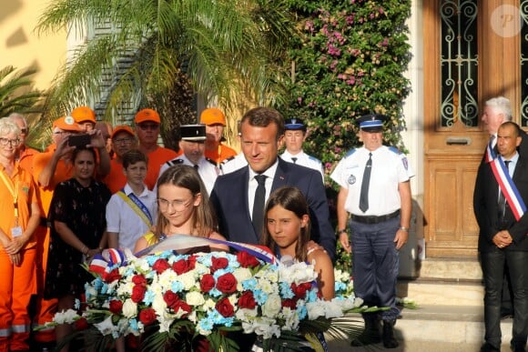 Emmanuel Macron, président de la République Française, à la cérémonie de commémoration du 75ème anniversaire de la libération de la ville de Bormes-les-Mimosas, lors du débarquement de Provence. Bormes-les-Mimosas, le 17 août 2019. © Dominique Jacovides/Bestimage