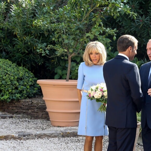 Brigitte Macron - Le président Emmanuel Macron accueille le président Vladimir Poutine au Fort de Brégançon avant un point presse commun le 19 août 2019. © Dominique Jacovides / Bestimage