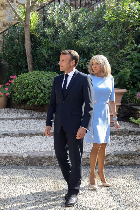 Brigitte Macron - Le président Emmanuel Macron accueille le président Vladimir Poutine au Fort de Brégançon avant un point presse commun le 19 août 2019. © Dominique Jacovides / Bestimage